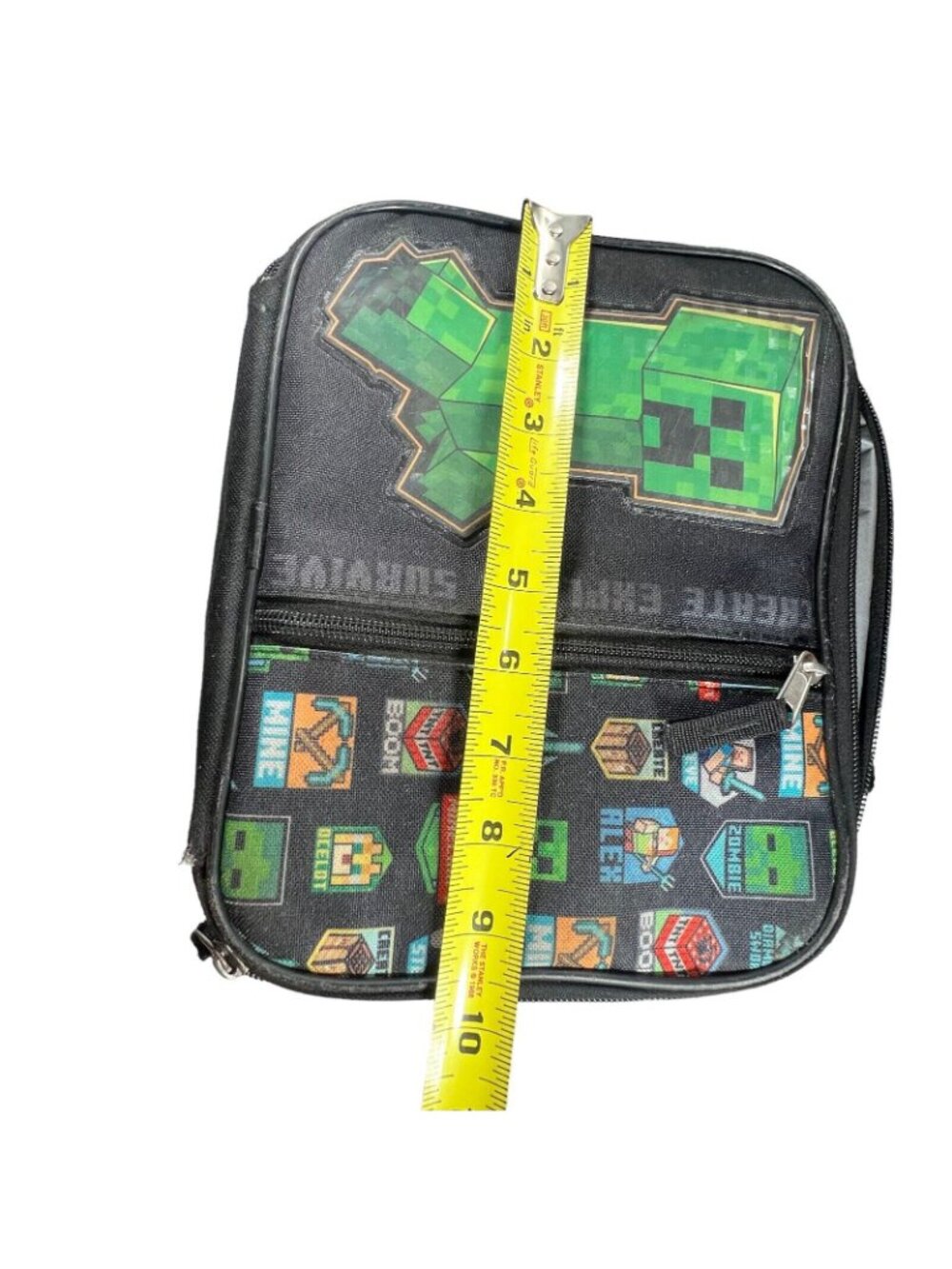 Minecraft Creeper Backpack Detachable Lunch Bag School Kids Boys Black Green - Picture 12 of 16